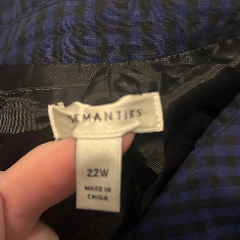 VTG Semantiks Dark Blue & Black Gingham Silk Linen Trench Coat SZ 22W peacoat - Picture 3 of 15